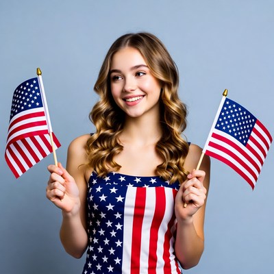 Girl holding American flags