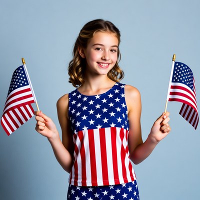 Girl holding American flags