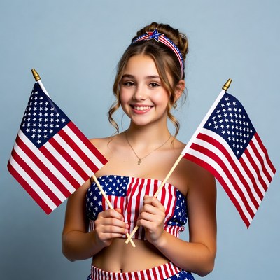 Girl holding American flags