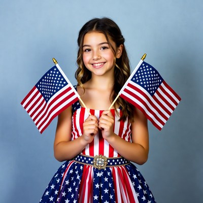 Girl holding American flags