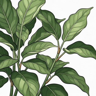 Green Tropical Plant Leaves Illustration