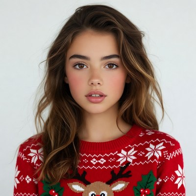 Girl in red reindeer Christmas sweater