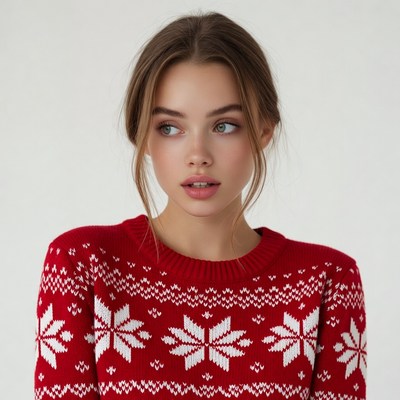 Woman in red snowflake sweater