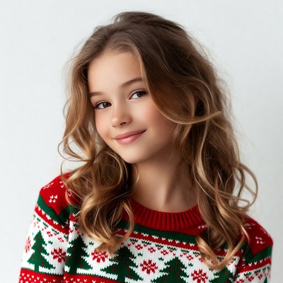 Girl smiling in Christmas sweater