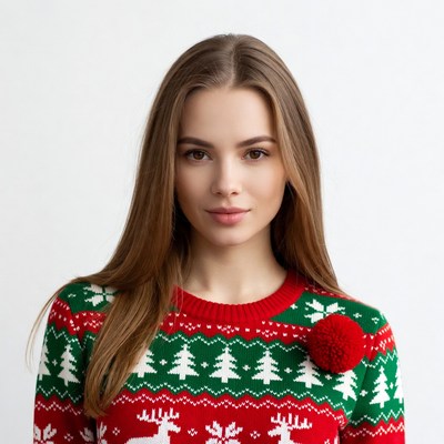 Woman in Christmas reindeer sweater
