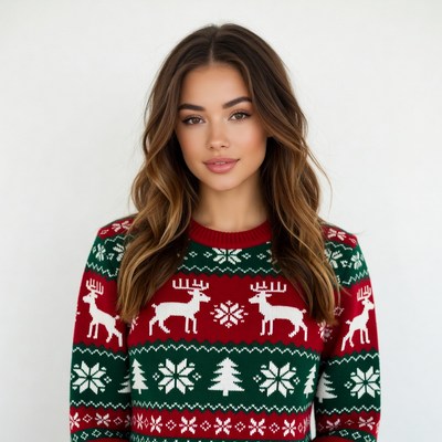 Woman in reindeer Christmas sweater