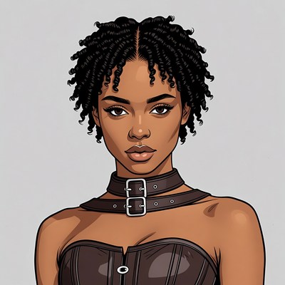 African-American woman in leather corset choker