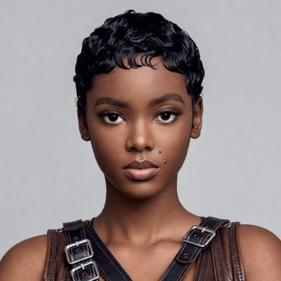 African-American woman with curly short hair