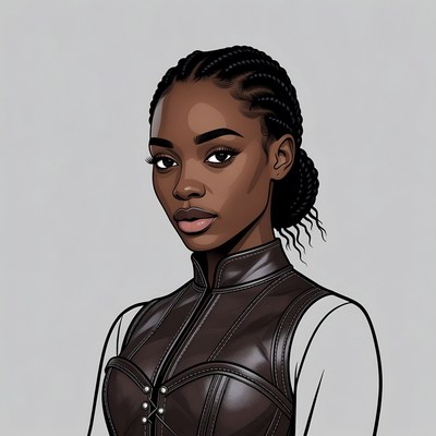 African-American woman with braids in leather vest