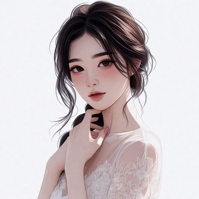 Asian woman in lace dress portrait