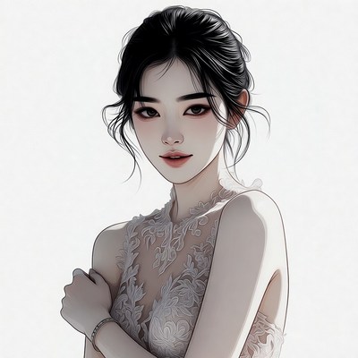Asian woman in lace dress