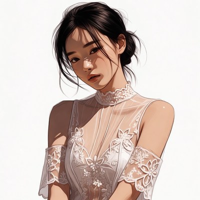 Asian woman in lace dress