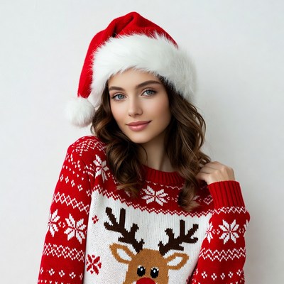 Woman in reindeer Christmas sweater