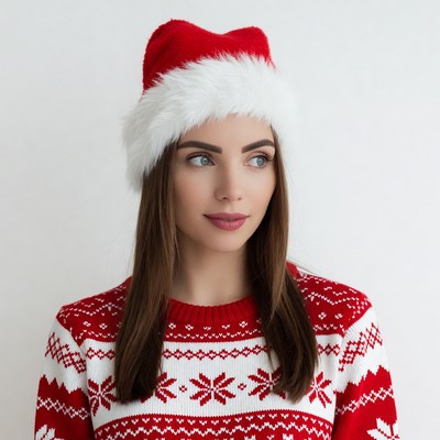 Woman in red Santa hat and sweater