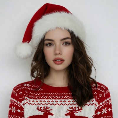 Woman in Santa hat reindeer sweater