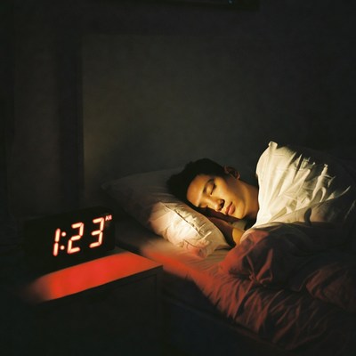 Man sleeping with 1:23 clock