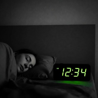 Woman sleeping beside digital clock