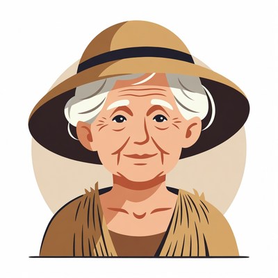 Elderly woman wearing wide-brim hat