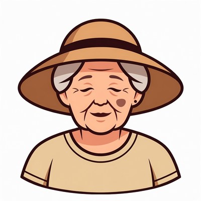 Elderly woman wearing wide-brim hat