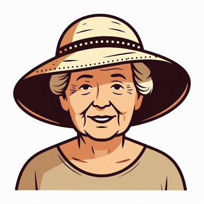 Elderly woman wearing wide-brim hat