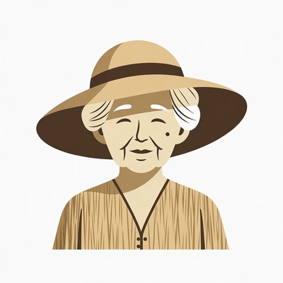 Elderly woman wearing wide-brim hat