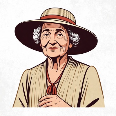 Elderly woman wearing wide-brim hat