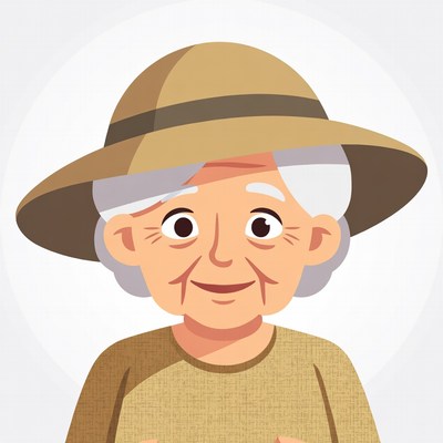Elderly woman wearing sun hat