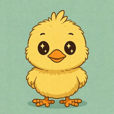 Cute yellow chick with sparkling eyes