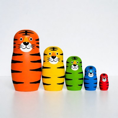 Colorful Tiger Matryoshka Dolls Set