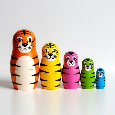 Colorful Tiger Matryoshka Dolls Set