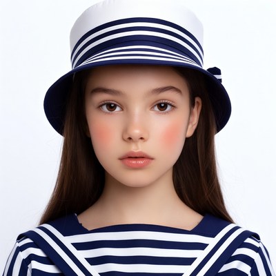 Girl in striped sailor hat and dress