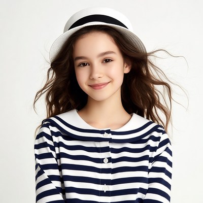 Girl wearing striped shirt and straw hat