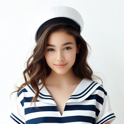 Asian girl in sailor uniform hat
