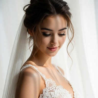Bride with veil in soft light