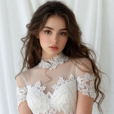 Woman in white lace wedding dress