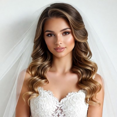 Bride with wavy hair and veil