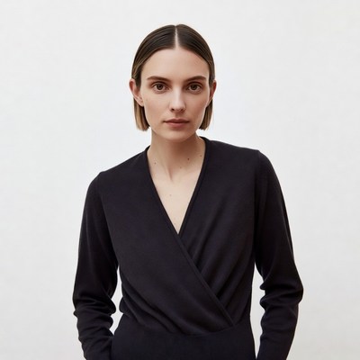 Woman in black wrap sweater