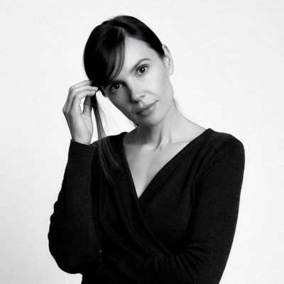 Woman touching hair portrait