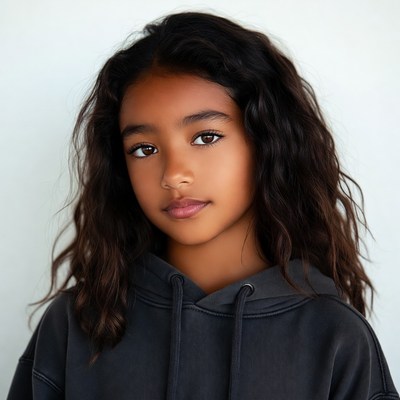 Young Black girl in gray hoodie
