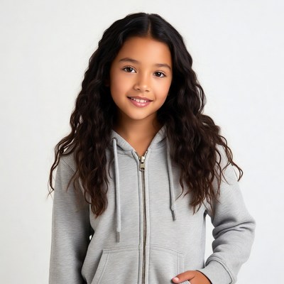 Smiling mixed-race girl in hoodie