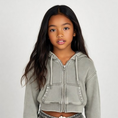 Asian girl in gray hoodie