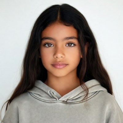 Young girl in gray hoodie