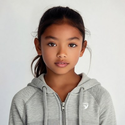 Asian girl in gray hoodie