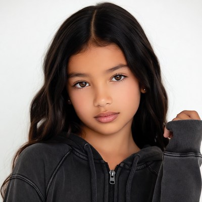 Asian girl in gray hoodie