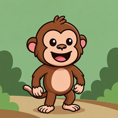 Cartoon monkey standing happily