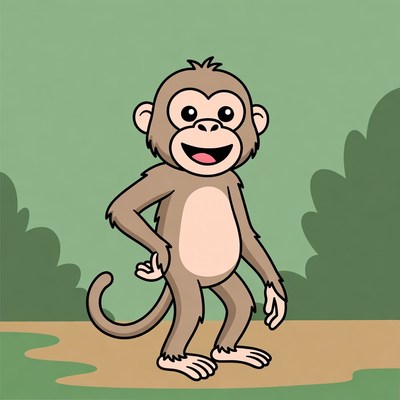 Cartoon monkey standing happily