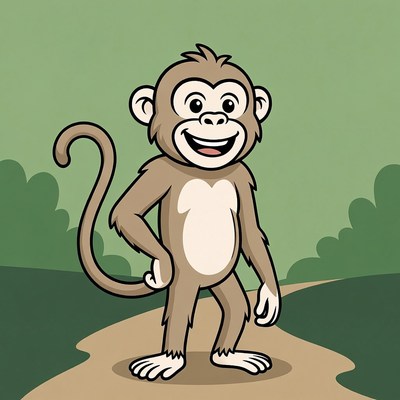 Cartoon monkey standing on path