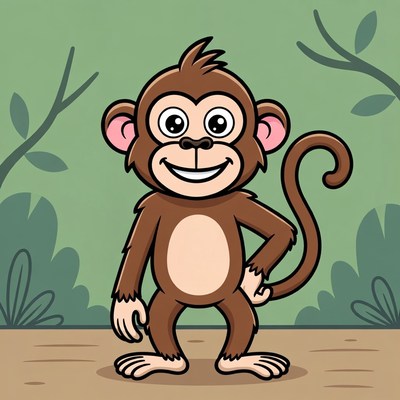 Cartoon monkey standing in jungle