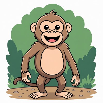 Cartoon monkey standing in jungle