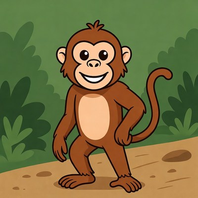 Cartoon monkey standing in jungle